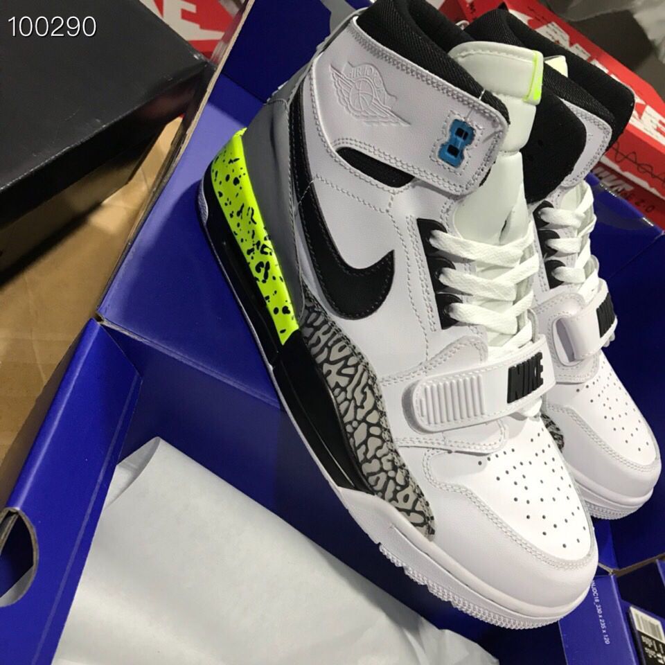 Air Jordan Legacy 312 NRG White Cement Grey Black Green Shoes - Click Image to Close